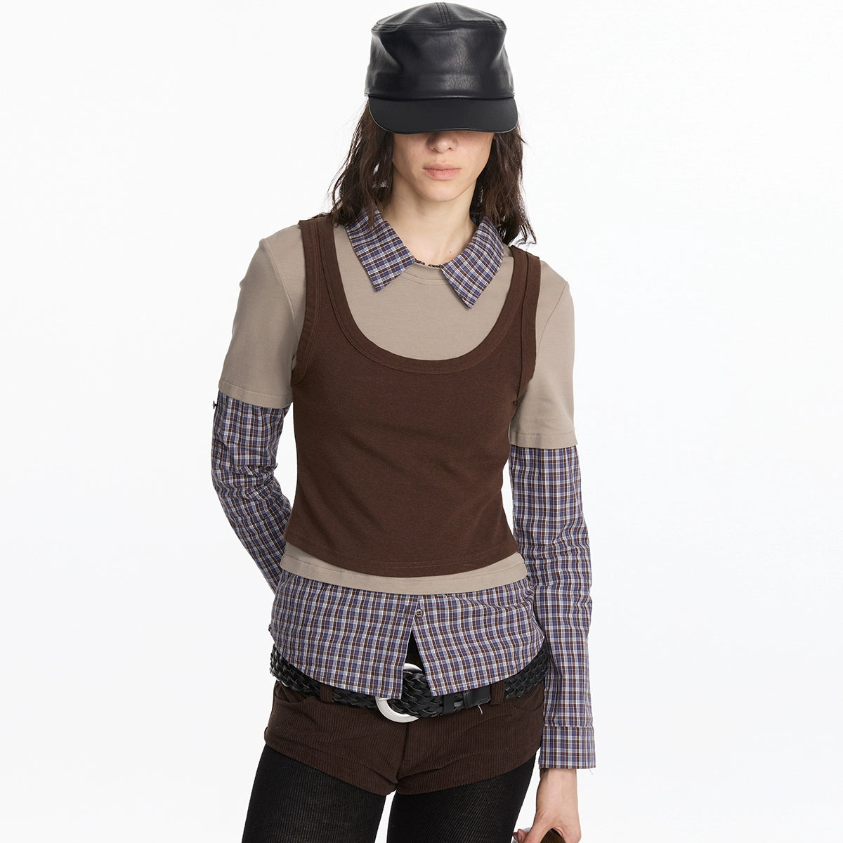 LYUOCHENG_Autumn_Winter_Fake_Three_Piece_Plaid_Polo_Long_Sleeve_Top_MISSTT