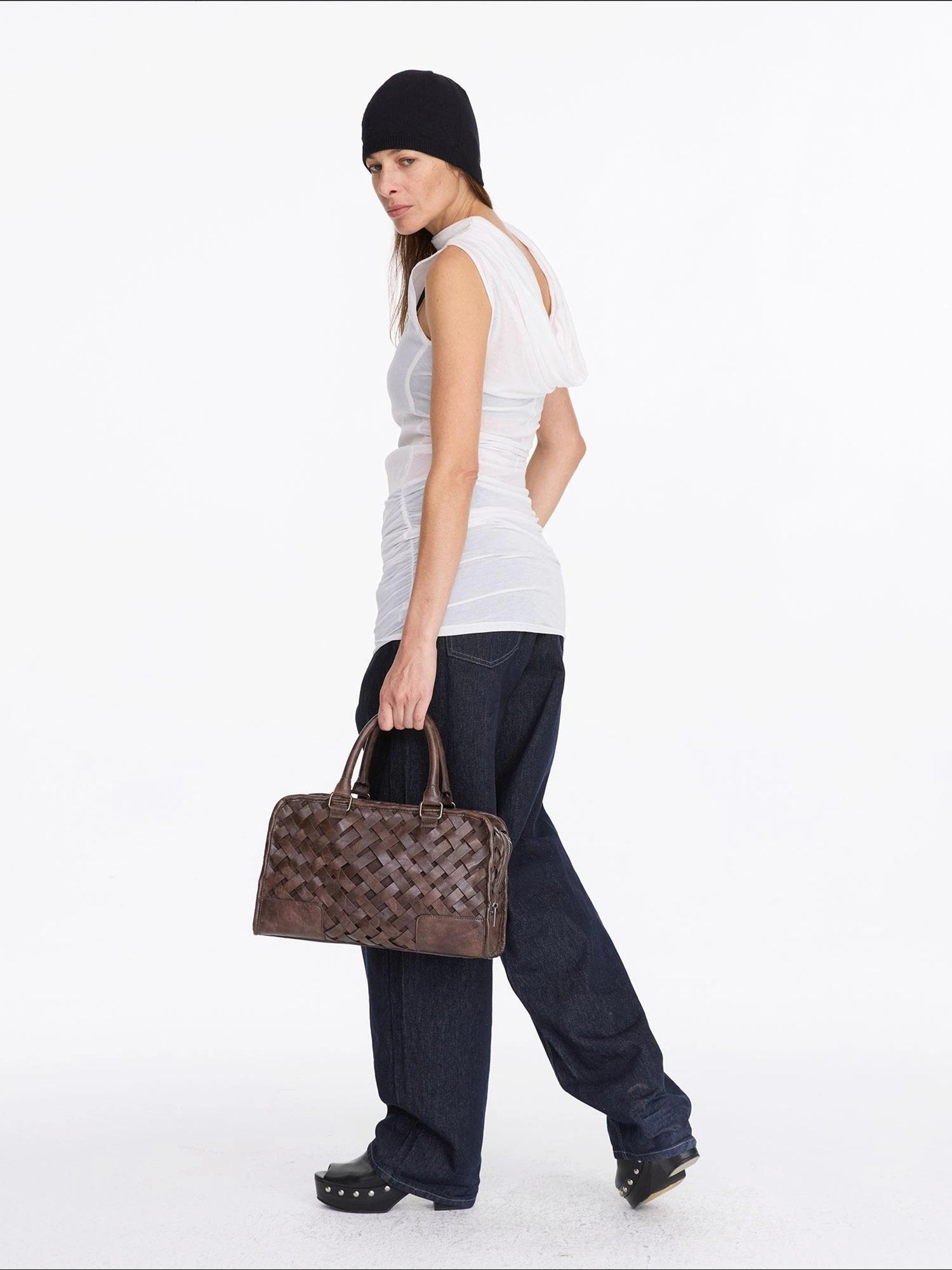 LYUOCHENG Back Draped White Tencel Shift Dress