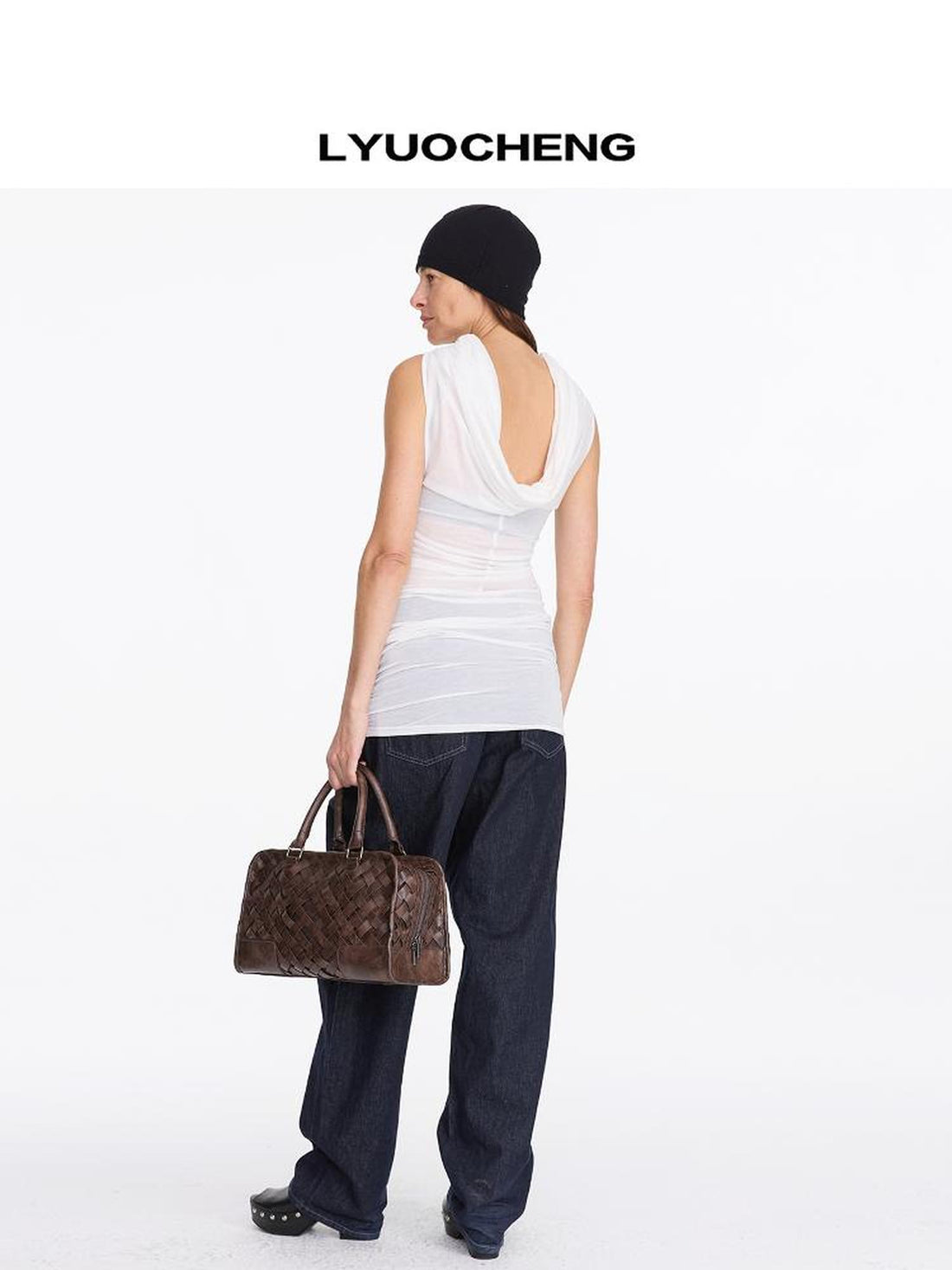 LYUOCHENG Back Draped White Tencel Shift Dress