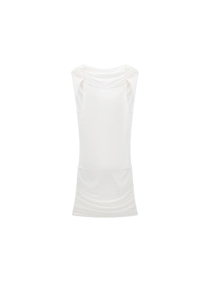 LYUOCHENG Back Draped White Tencel Shift Dress