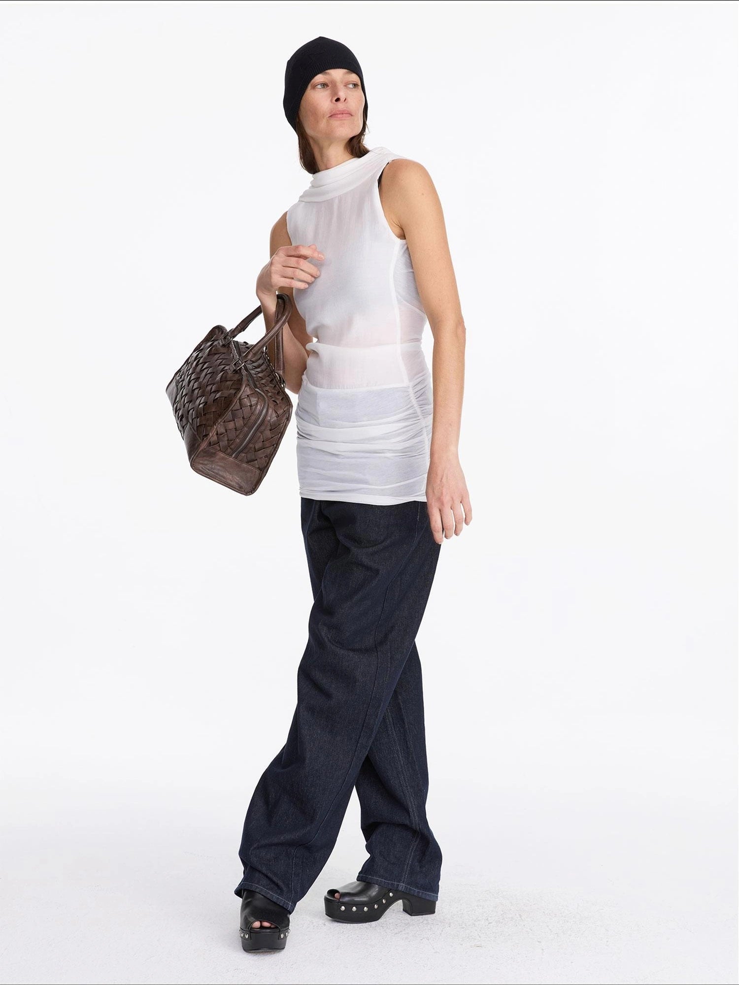 LYUOCHENG Back Draped White Tencel Shift Dress