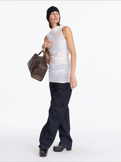 LYUOCHENG Back Draped White Tencel Shift Dress
