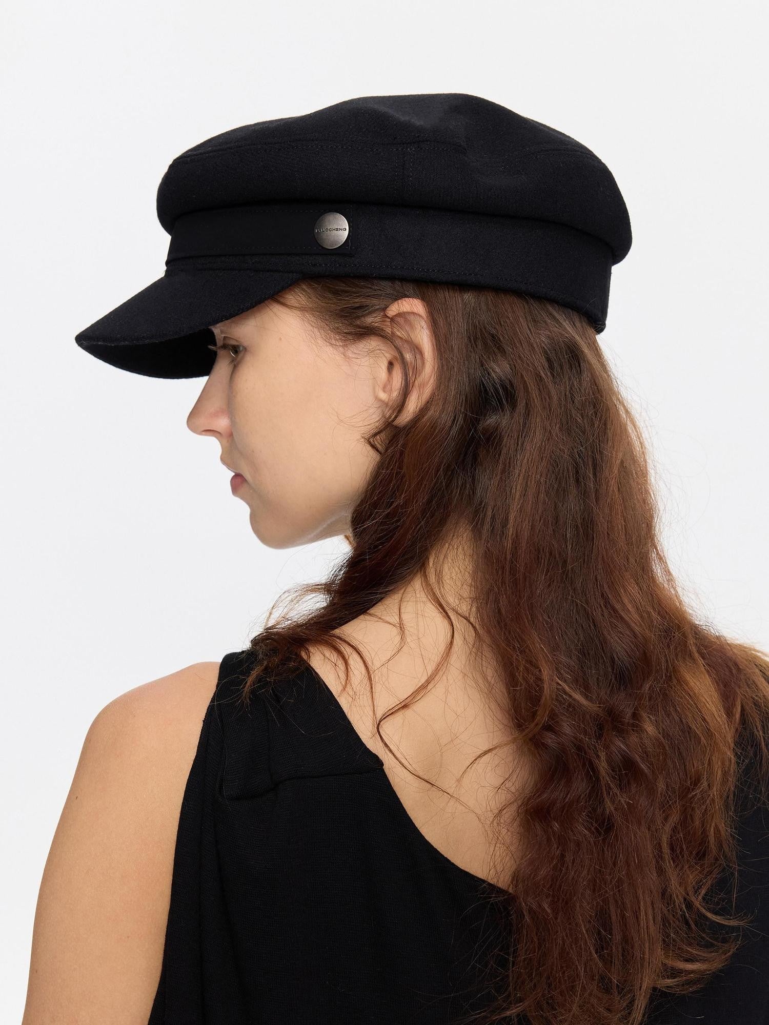 LYUOCHENG Black Adjustable Flat Top Stiff Short Brim Casual Women&