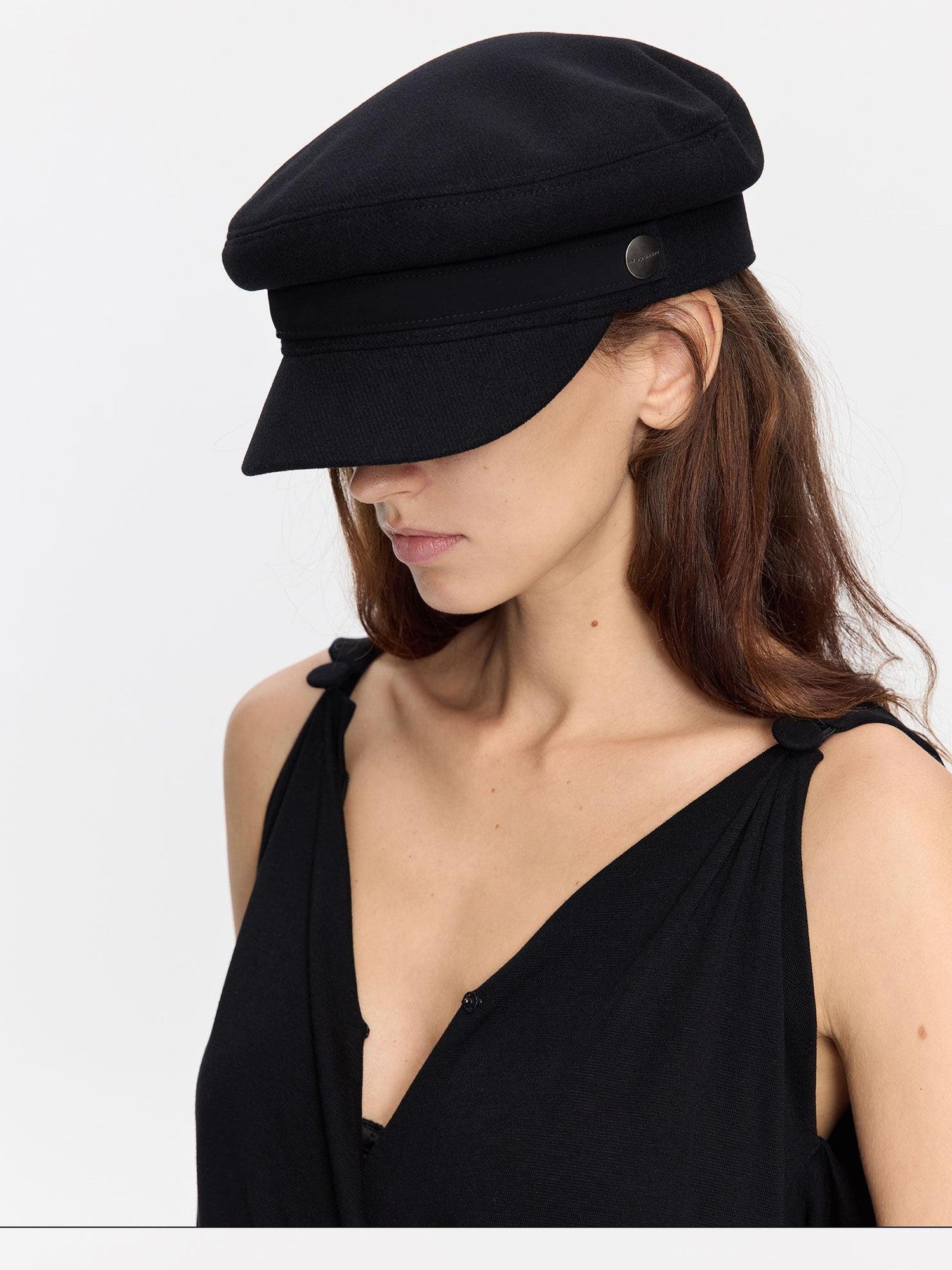 LYUOCHENG Black Adjustable Flat Top Stiff Short Brim Casual Women&