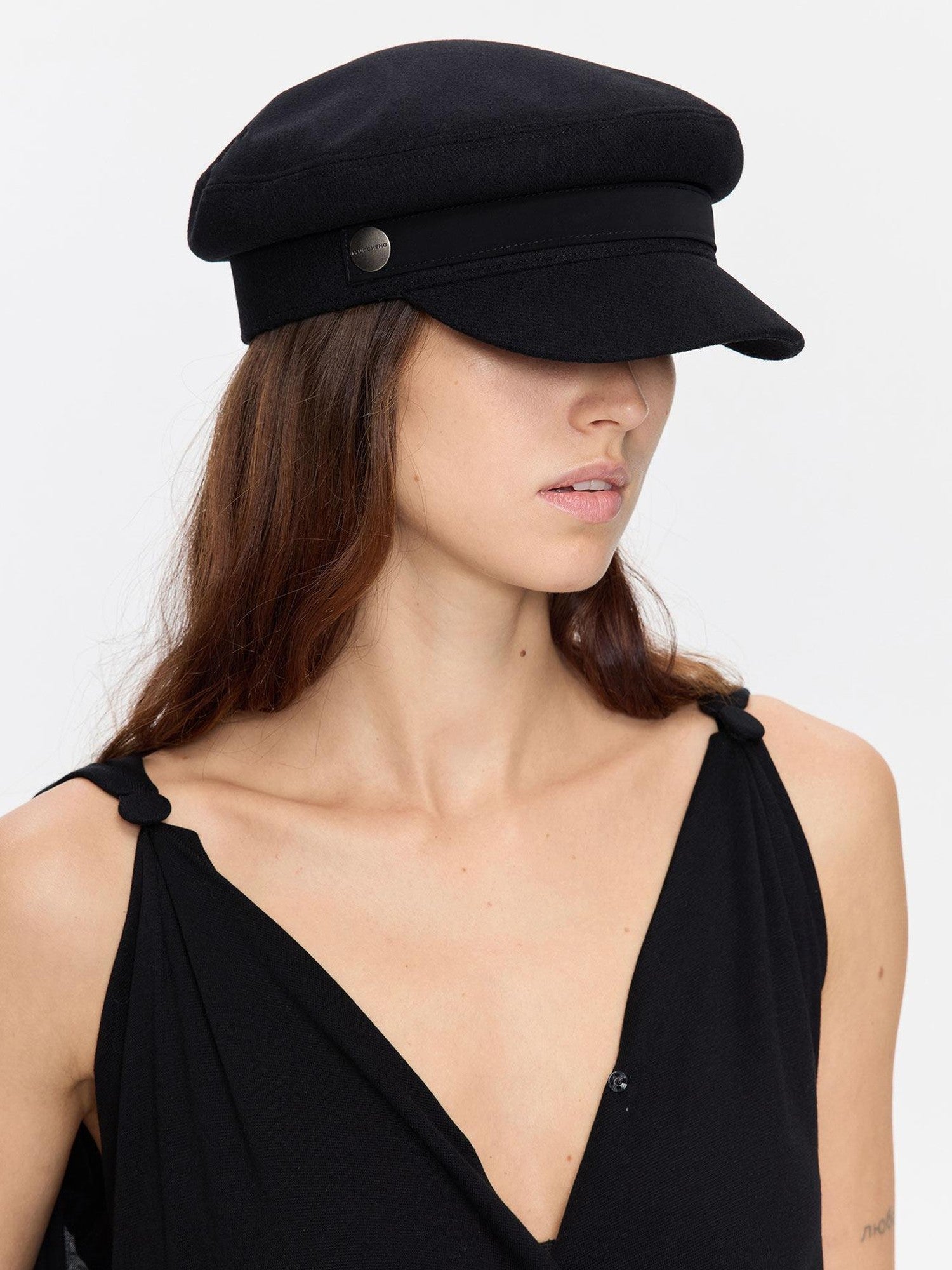 LYUOCHENG Black Adjustable Flat Top Stiff Short Brim Casual Women&