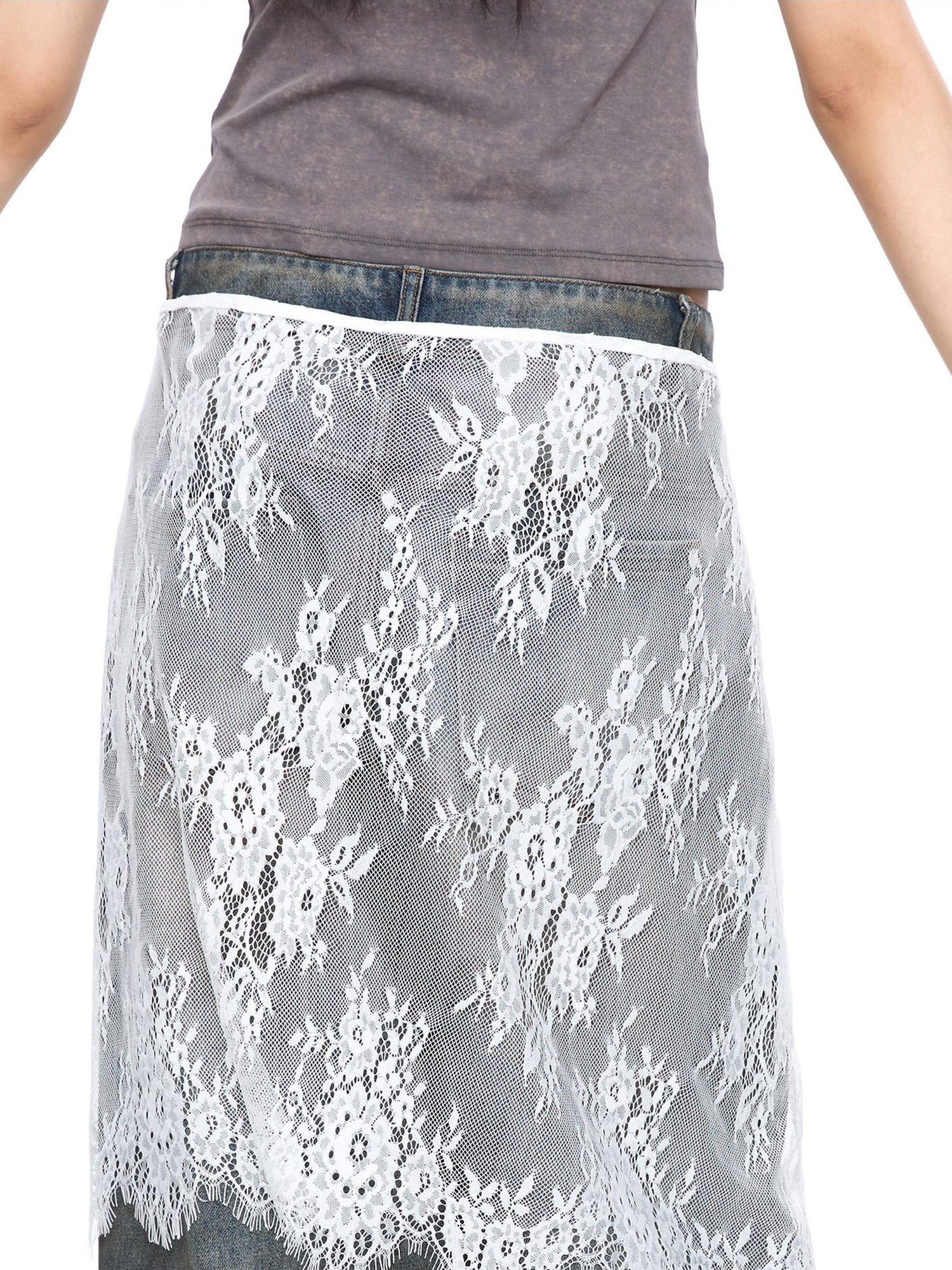 LYUOCHENG Black And White One Piece Lace Tie Mid Skirt Natural Waist Women&