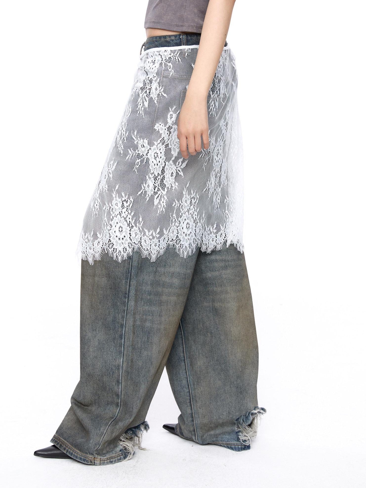 LYUOCHENG Black And White One Piece Lace Tie Mid Skirt Natural Waist Women&