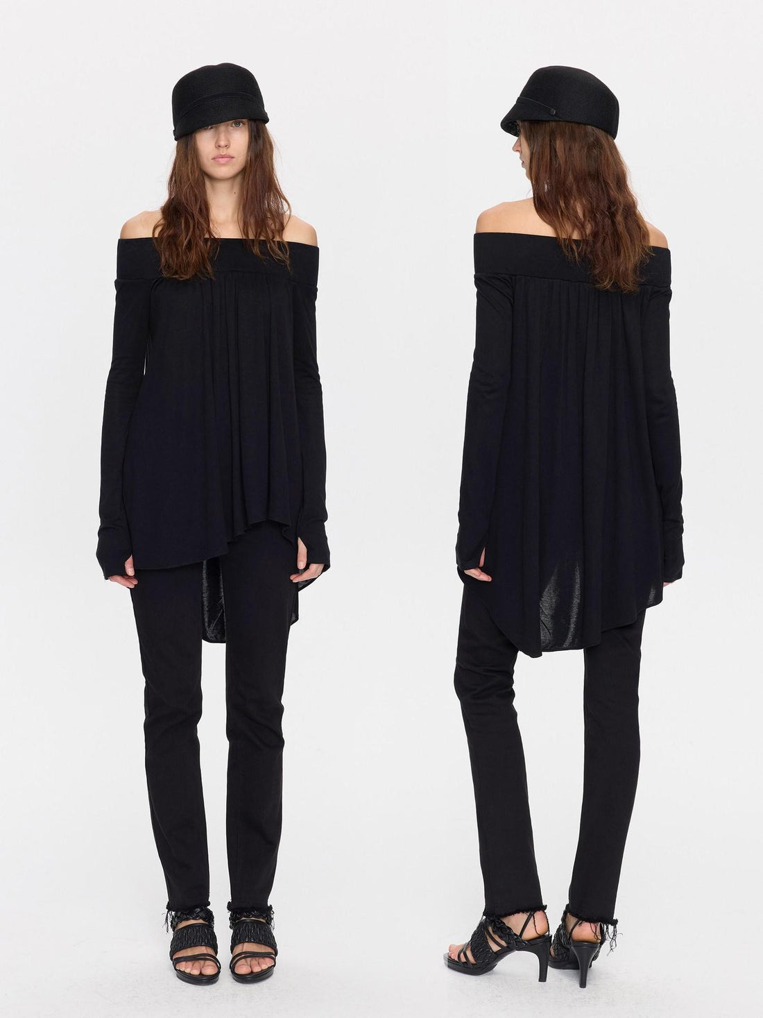 LYUOCHENG Black Asymmetric Ruched Loose Women&
