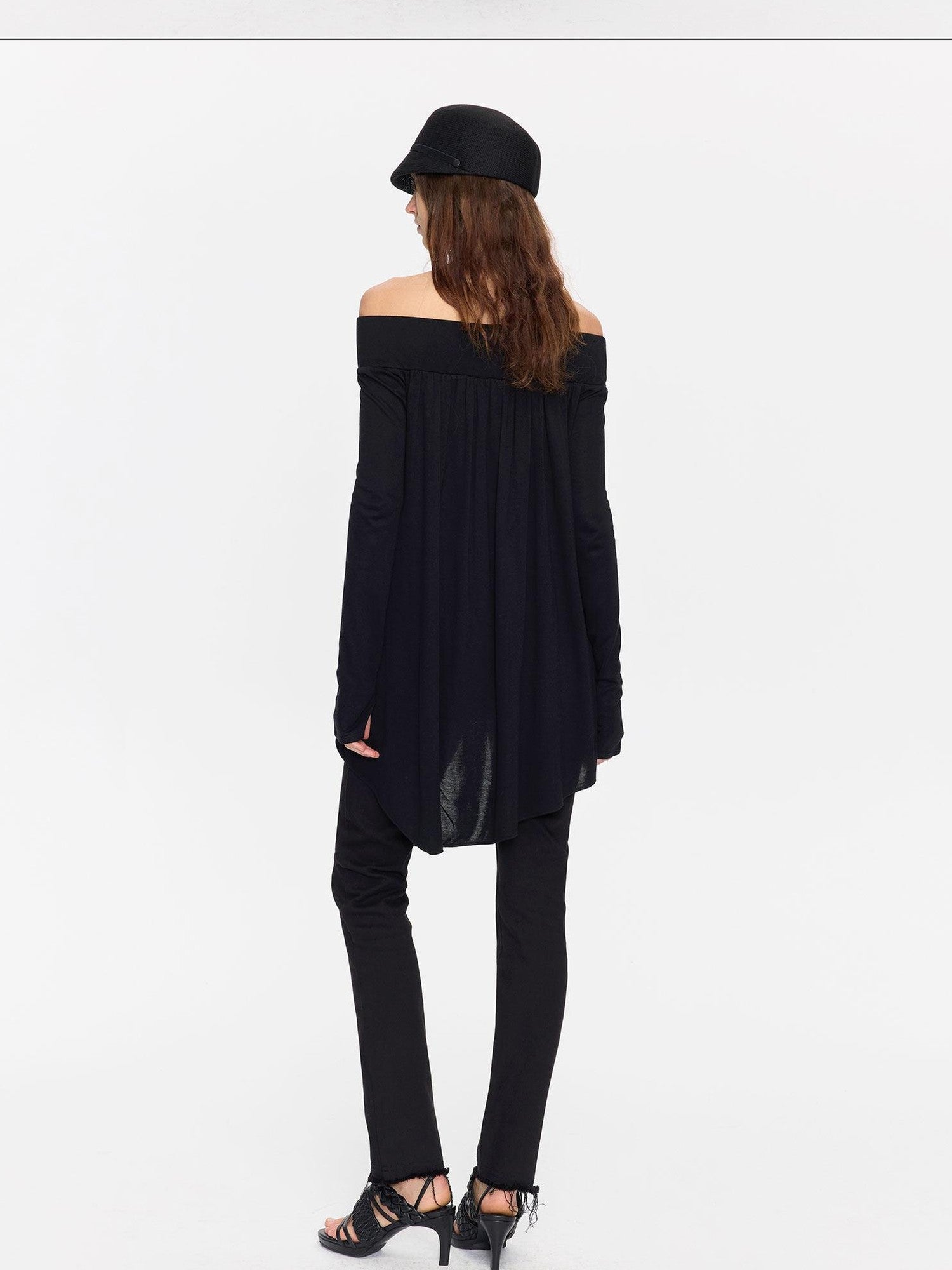 LYUOCHENG Black Asymmetric Ruched Loose Women&