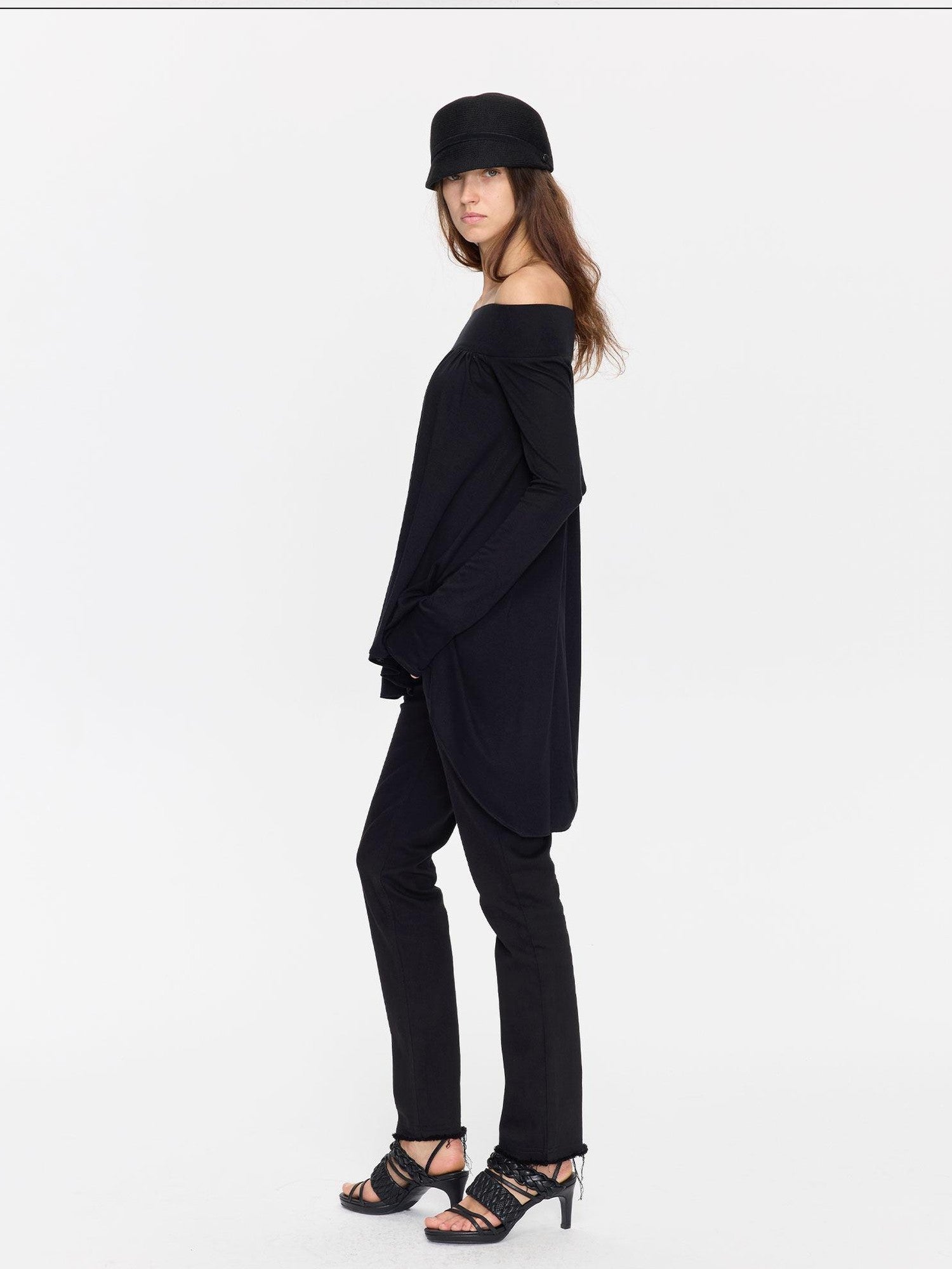 LYUOCHENG Black Asymmetric Ruched Loose Women&