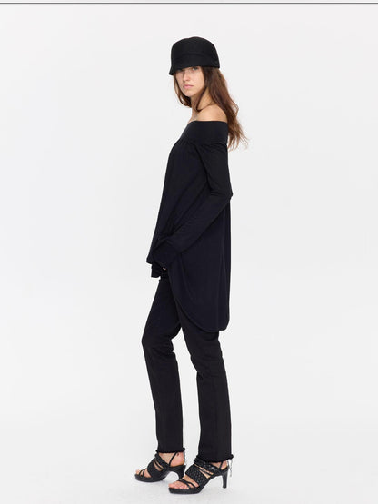 LYUOCHENG Black Asymmetric Ruched Loose Women&