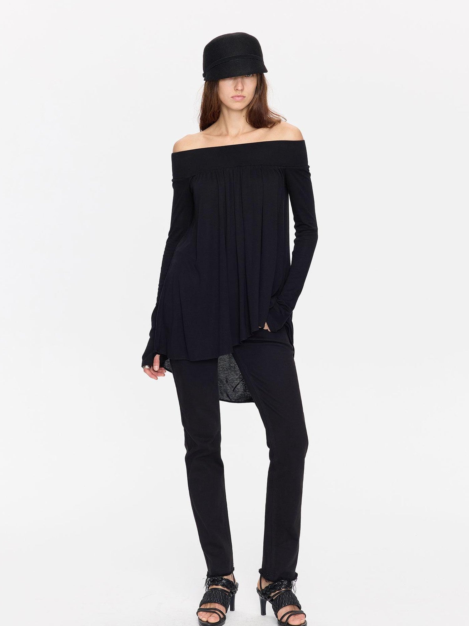 LYUOCHENG Black Asymmetric Ruched Loose Women&