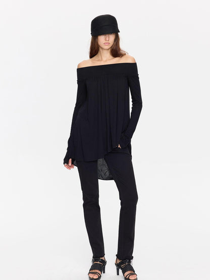 LYUOCHENG Black Asymmetric Ruched Loose Women&