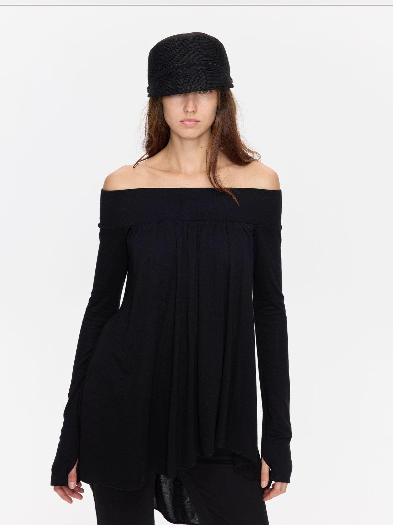 LYUOCHENG Black Asymmetric Ruched Loose Women&