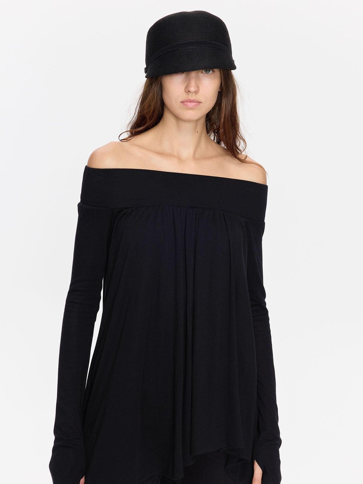 LYUOCHENG Black Asymmetric Ruched Loose Women&