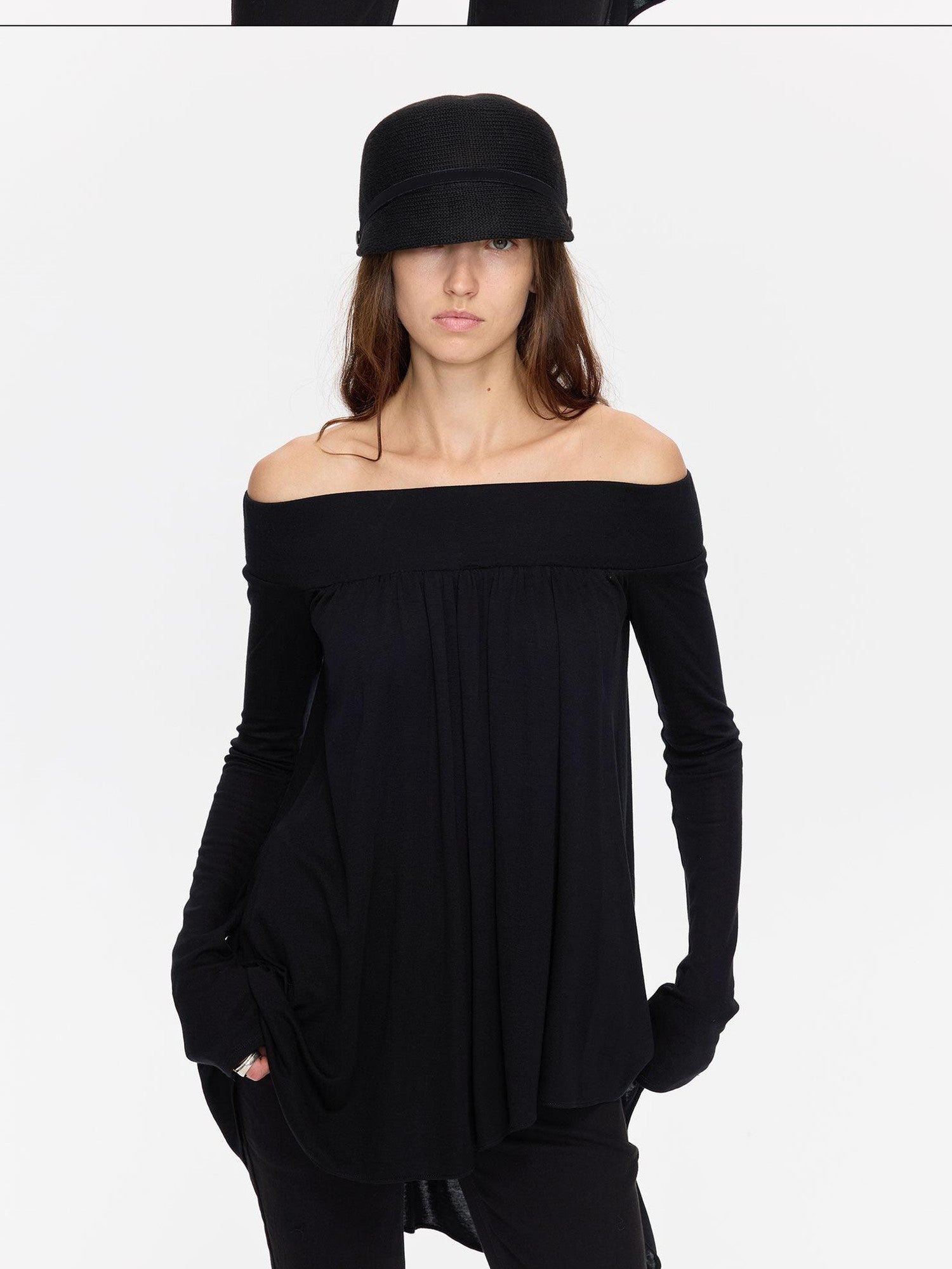 LYUOCHENG Black Asymmetric Ruched Loose Women&
