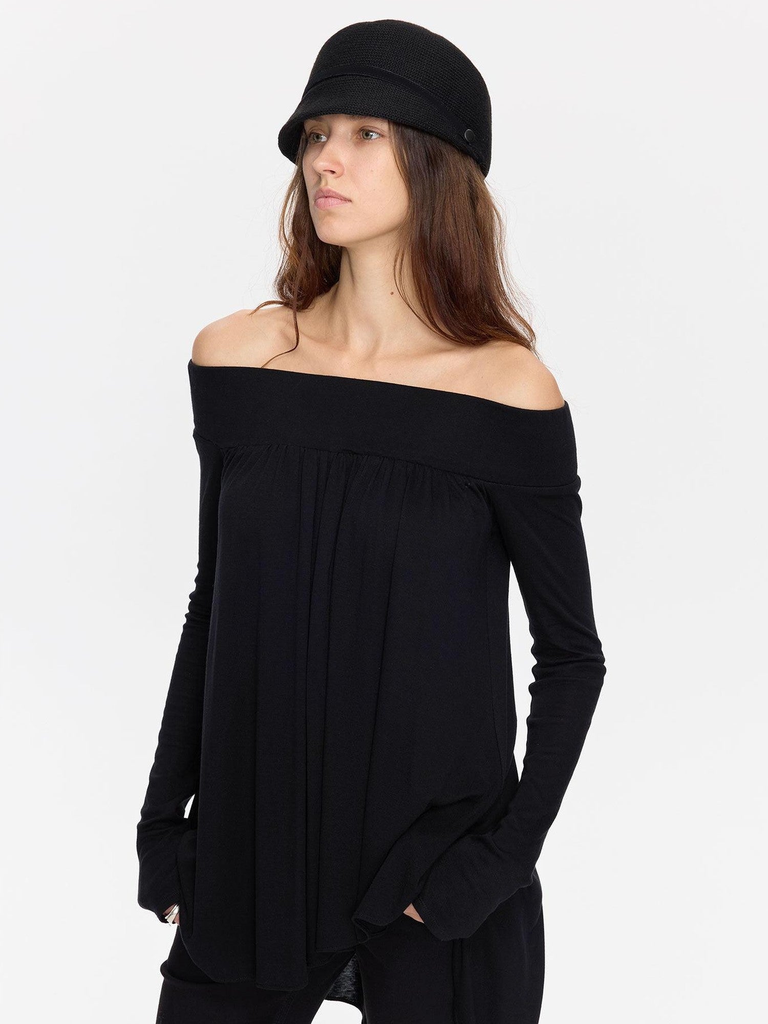 LYUOCHENG Black Asymmetric Ruched Loose Women&