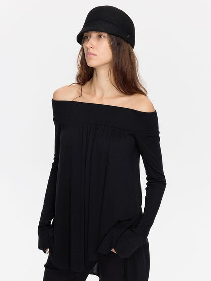 LYUOCHENG Black Asymmetric Ruched Loose Women&