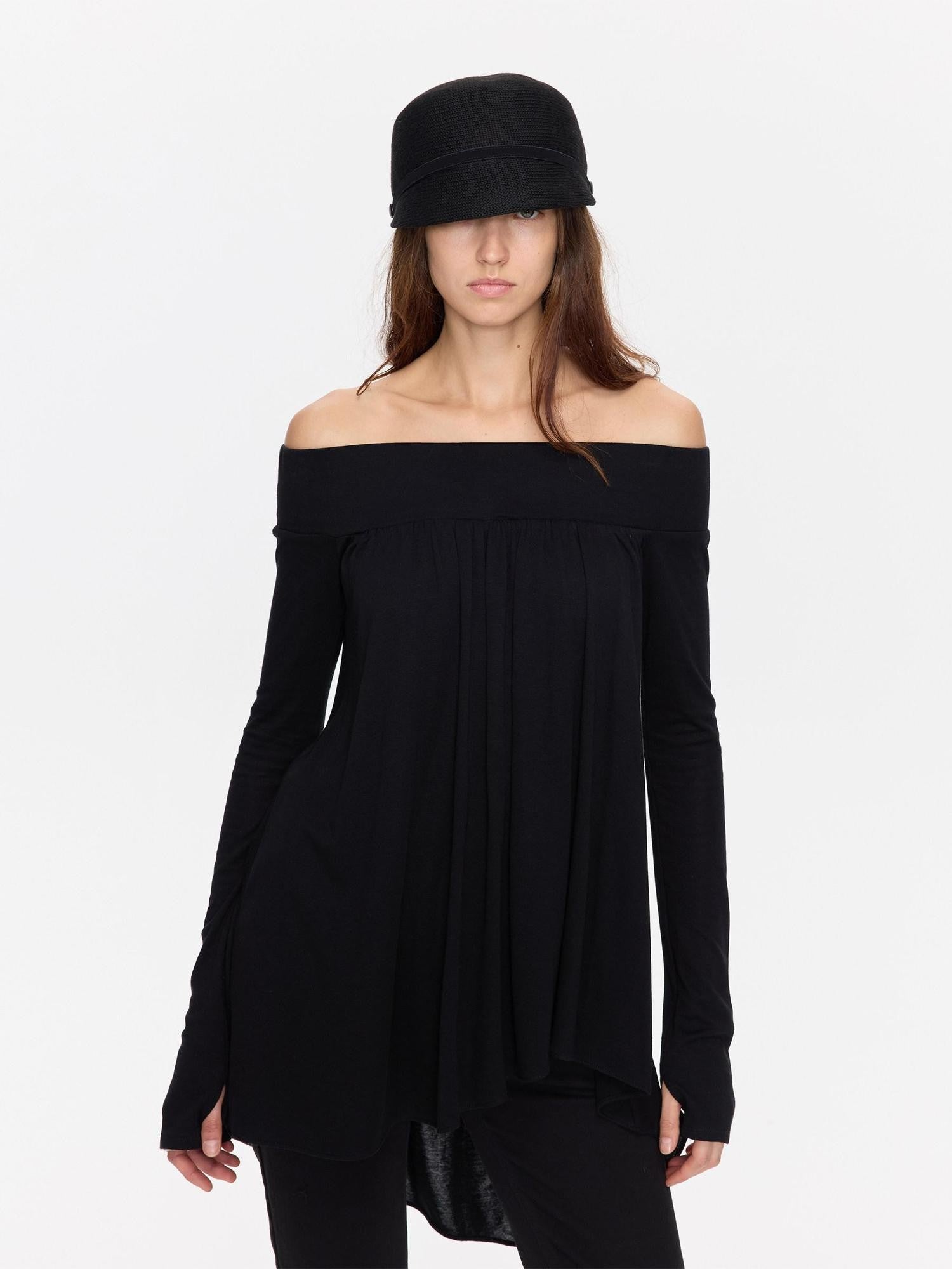LYUOCHENG Black Asymmetric Ruched Loose Women&