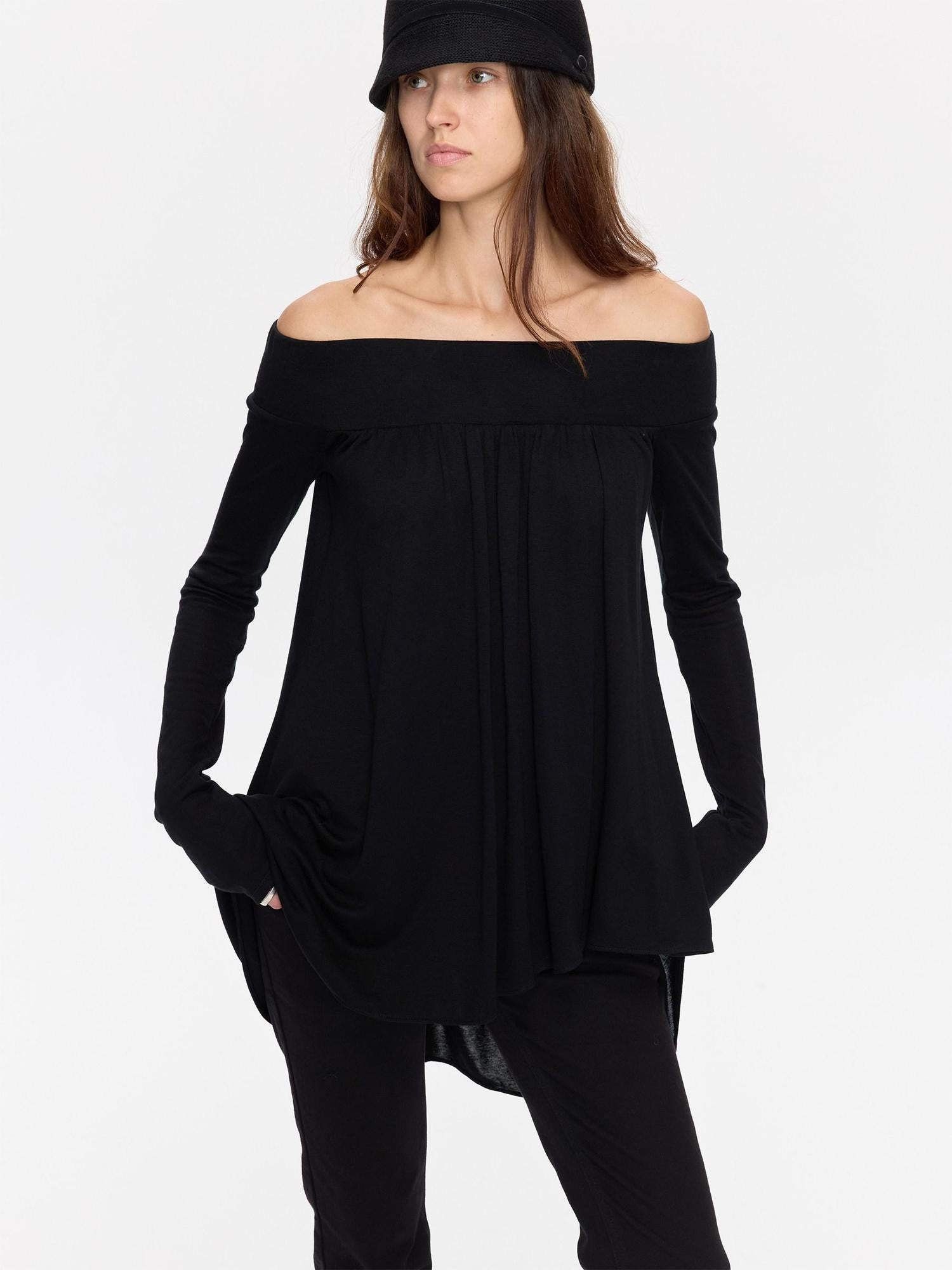 LYUOCHENG Black Asymmetric Ruched Loose Women&