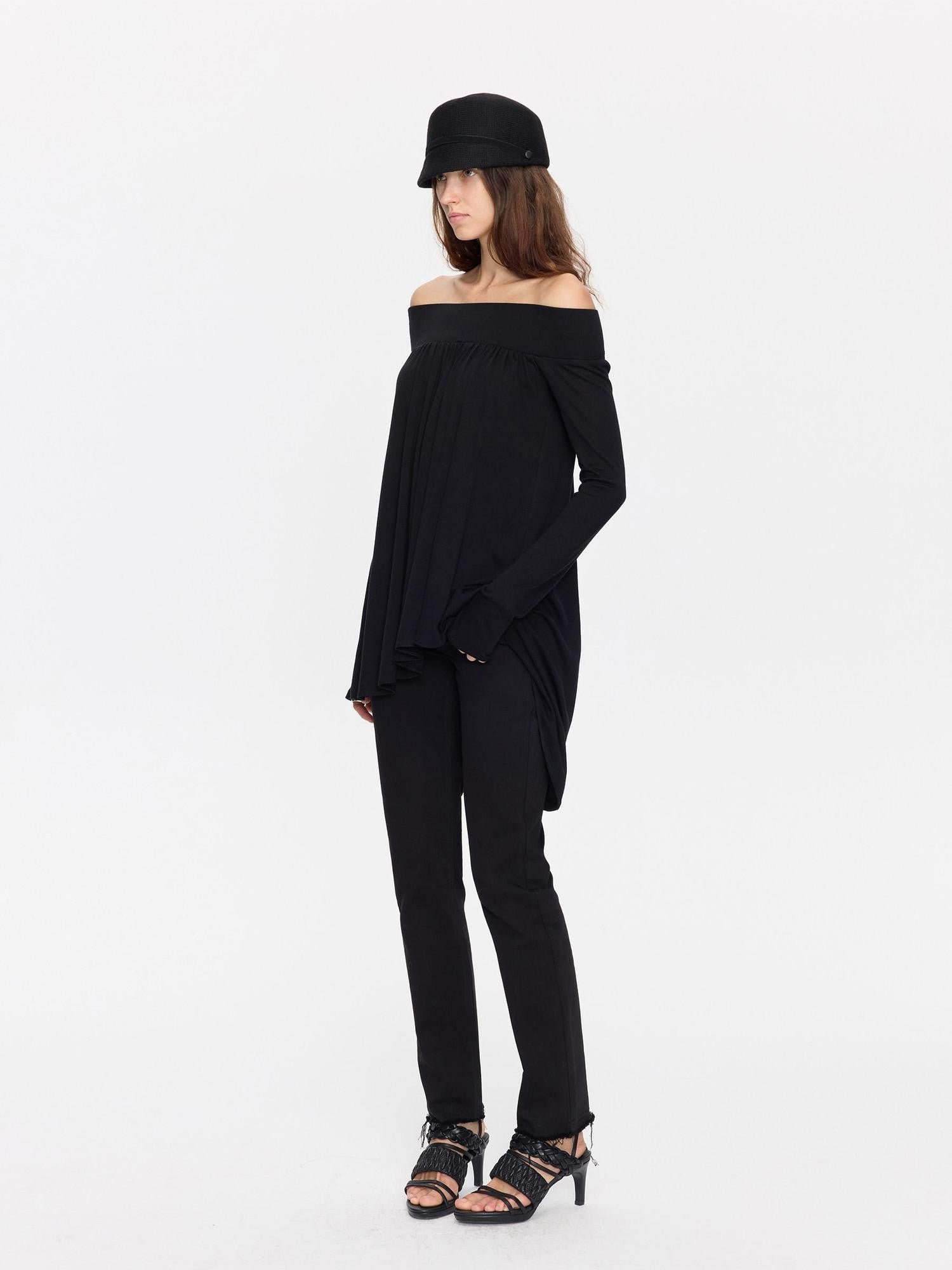 LYUOCHENG Black Asymmetric Ruched Loose Women&