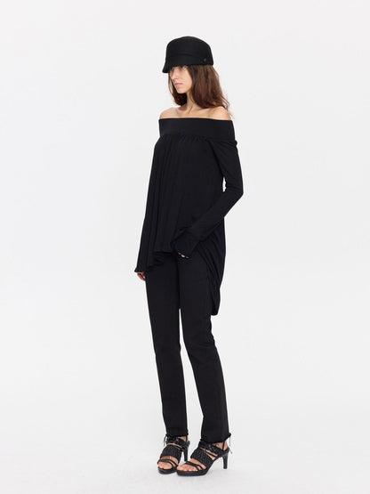 LYUOCHENG Black Asymmetric Ruched Loose Women&