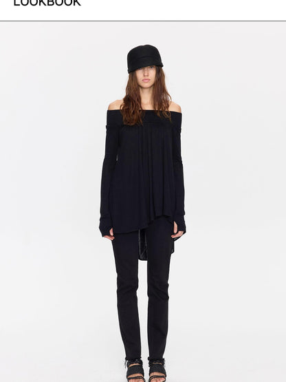 LYUOCHENG Black Asymmetric Ruched Loose Women&