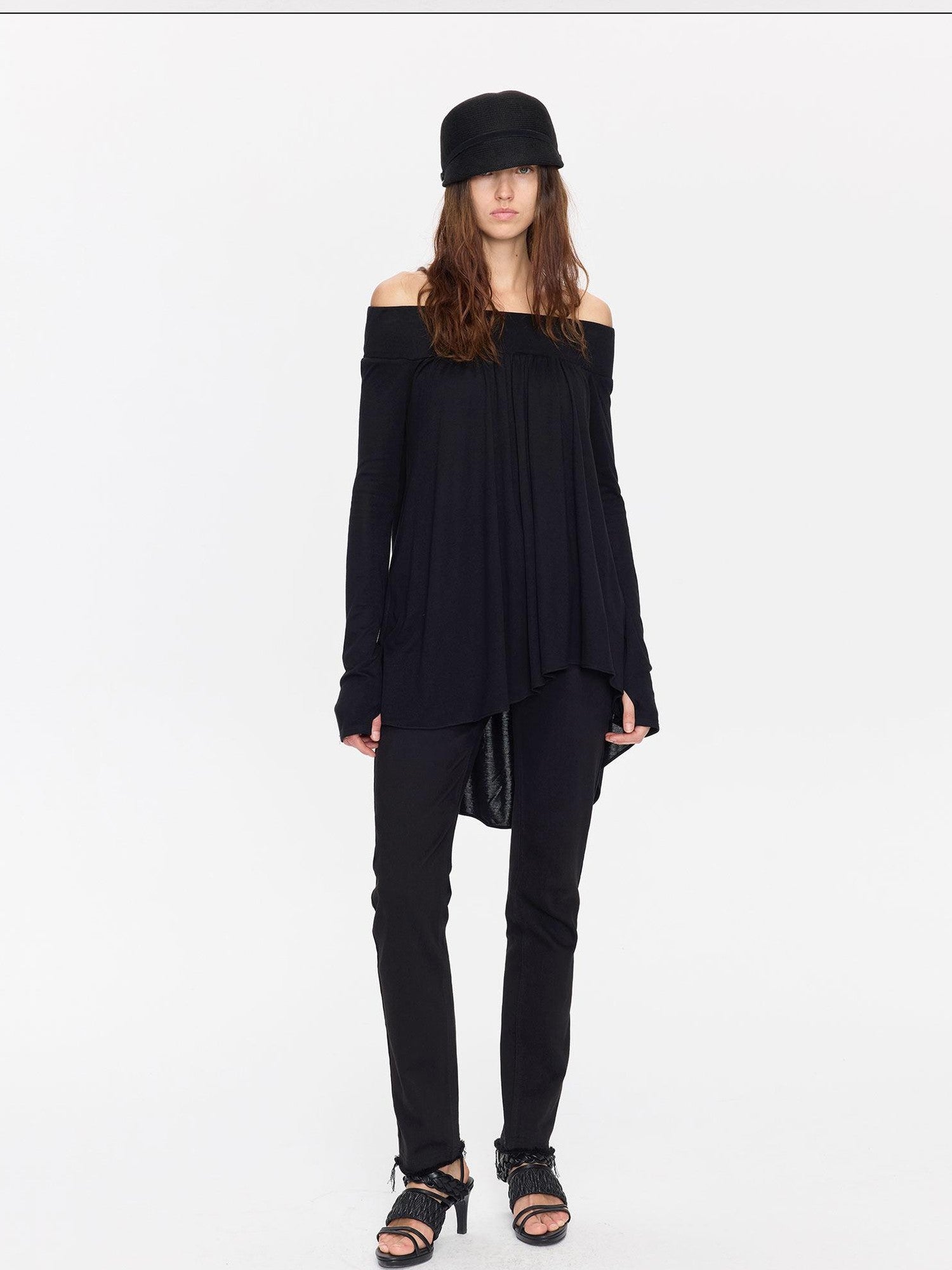 LYUOCHENG Black Asymmetric Ruched Loose Women&