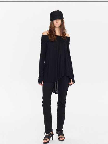 LYUOCHENG Black Asymmetric Ruched Loose Women&