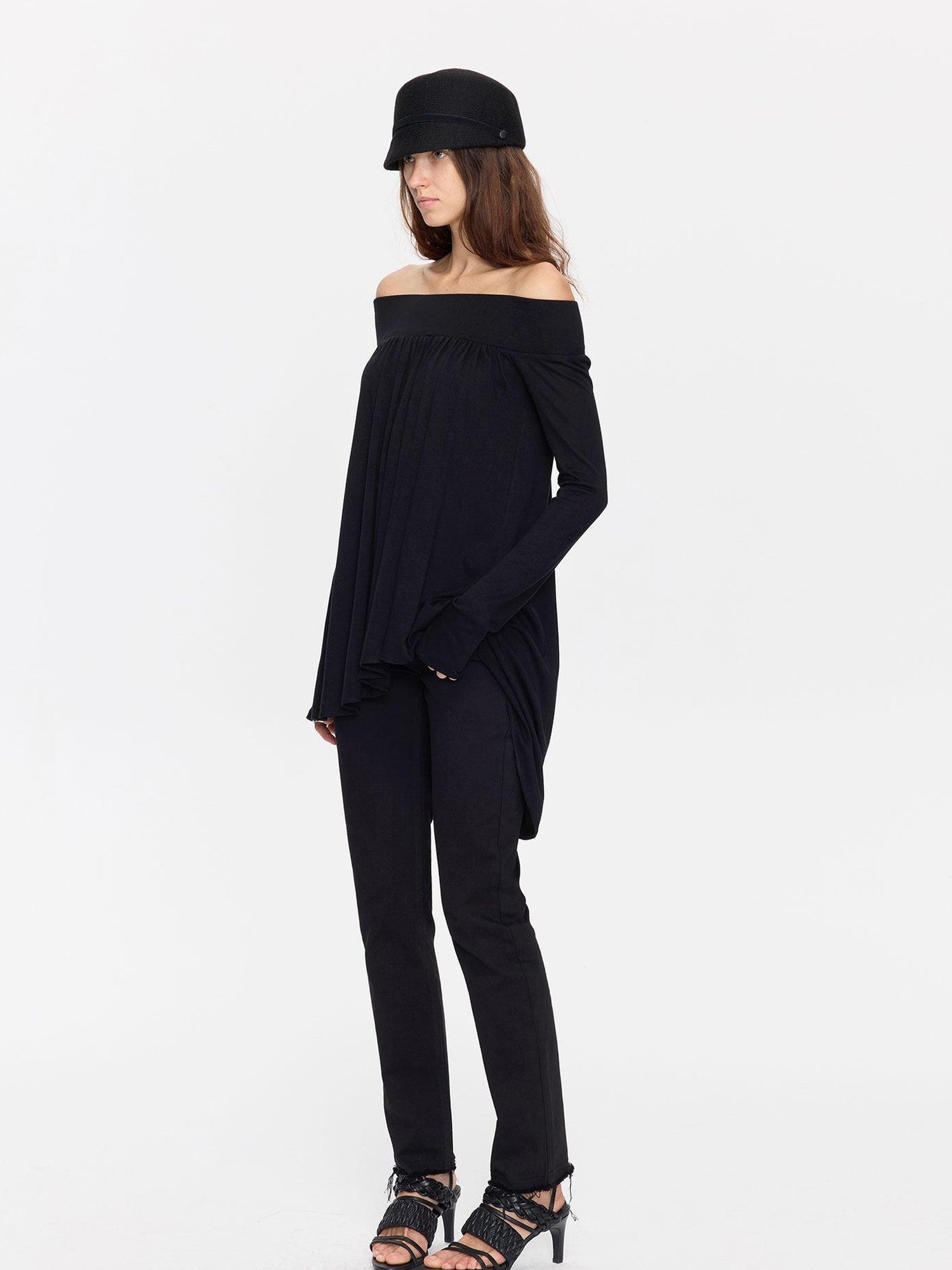 LYUOCHENG Black Asymmetric Ruched Loose Women&
