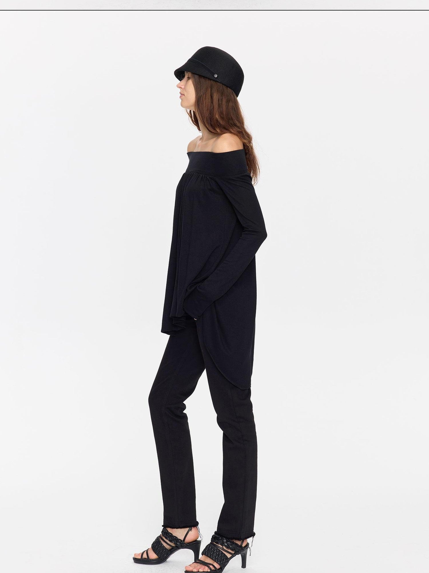 LYUOCHENG Black Asymmetric Ruched Loose Women&