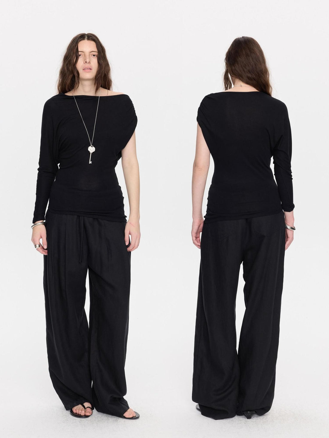 LYUOCHENG Black Asymmetric Shirred Casual Women&
