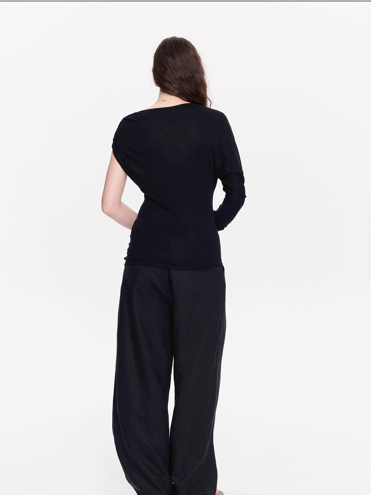 LYUOCHENG Black Asymmetric Shirred Casual Women&