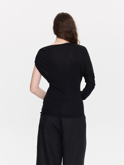 LYUOCHENG Black Asymmetric Shirred Casual Women&
