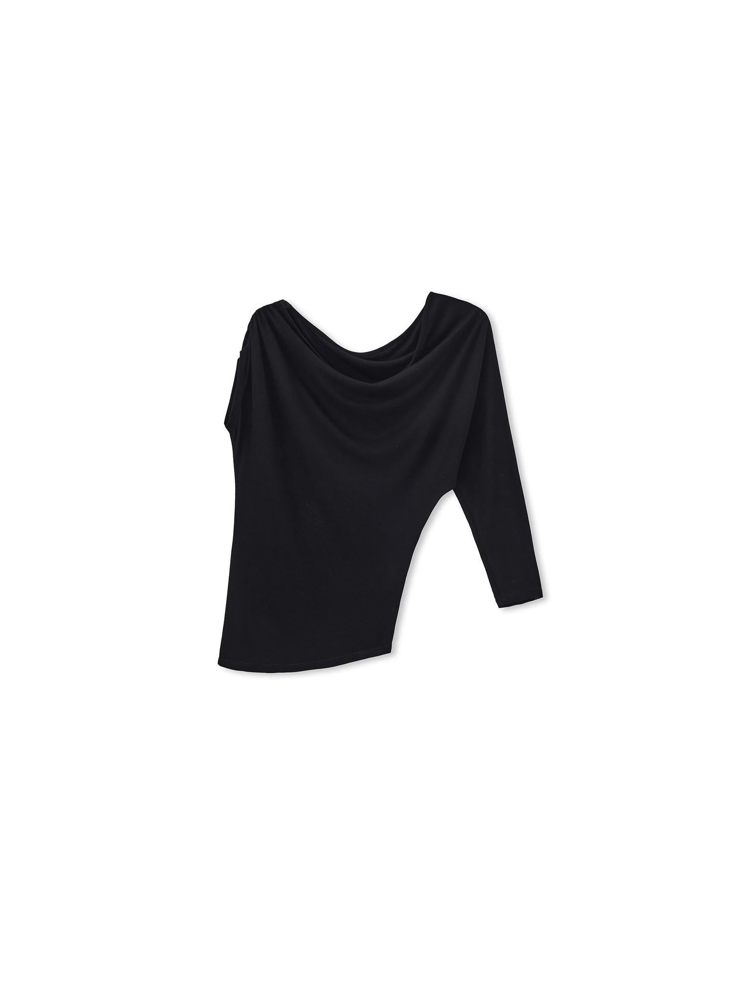 LYUOCHENG Black Asymmetric Shirred Casual Women&