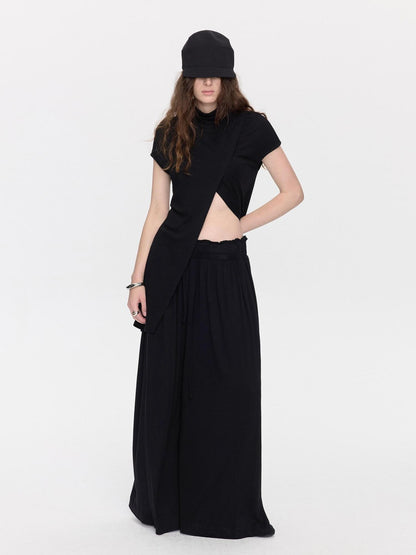 LYUOCHENG Black Asymmetric Slit Shirred Cowl Women&