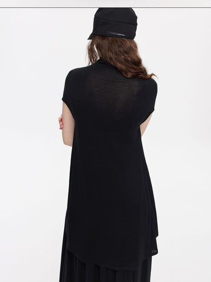 LYUOCHENG Black Asymmetric Slit Shirred Cowl Women&