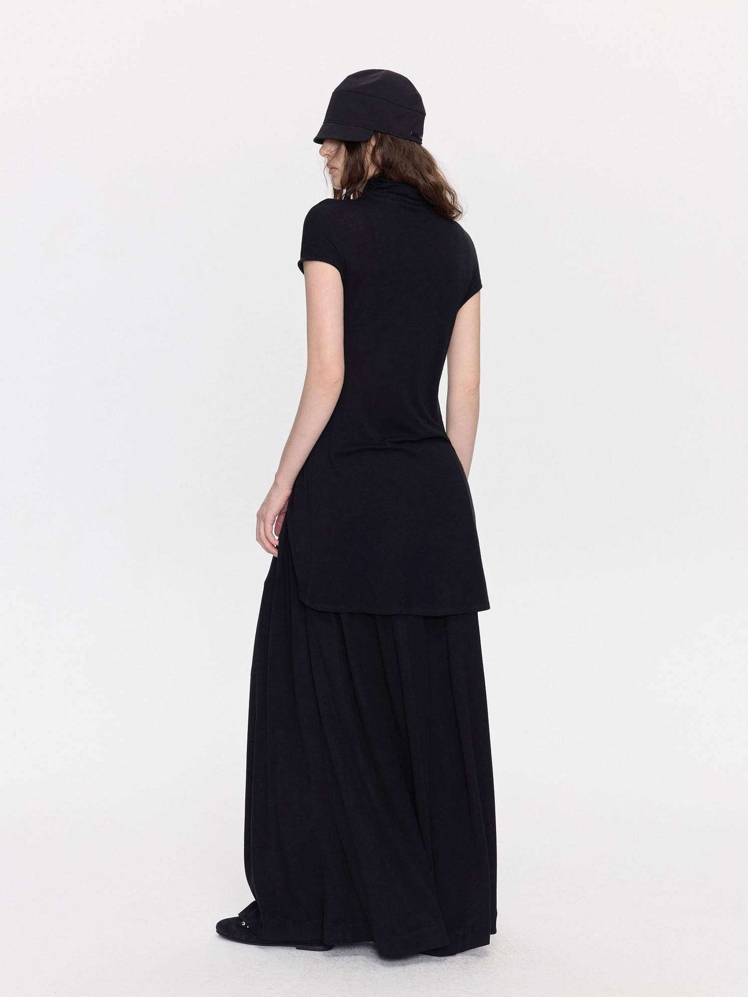 LYUOCHENG Black Asymmetric Slit Shirred Cowl Women&