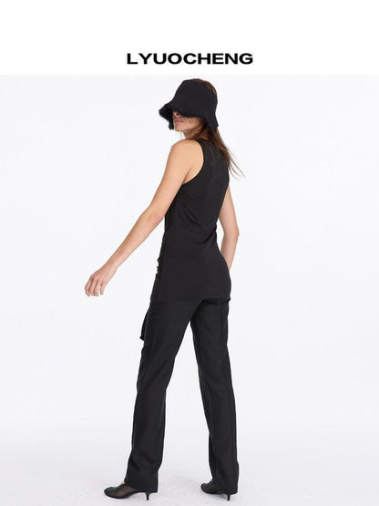 LYUOCHENG Black Asymmetrical Tie Racerback Women&