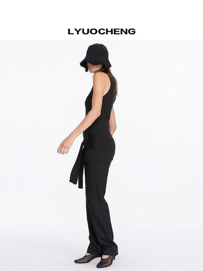LYUOCHENG Black Asymmetrical Tie Racerback Women&