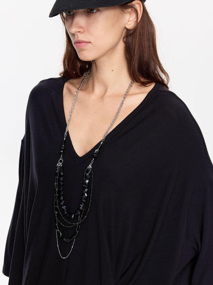 LYUOCHENG Black Beaded Adjustable Multi Layer Women&