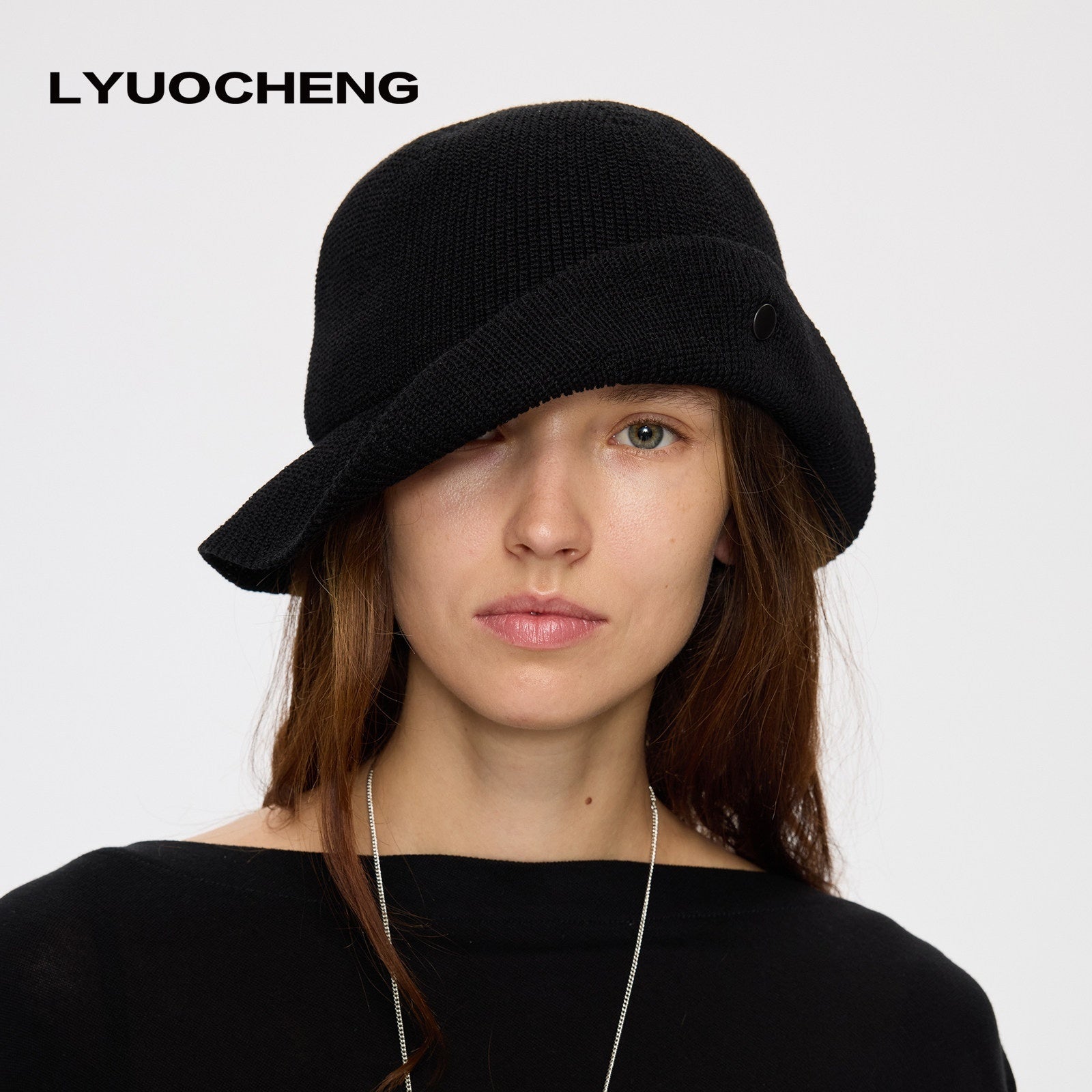 LYUOCHENG_Black_Breathable_Knitted_Adjustable_Vintage_Turn_Up_Wide_Brim_Women&