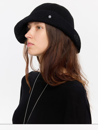 LYUOCHENG Black Breathable Knitted Adjustable Vintage Turn Up Wide Brim Women&