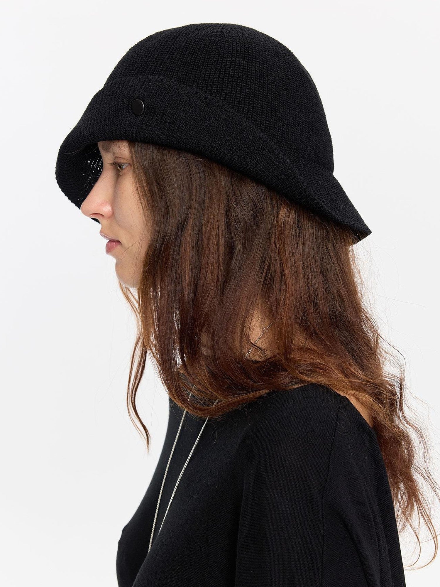 LYUOCHENG Black Breathable Knitted Adjustable Vintage Turn Up Wide Brim Women&