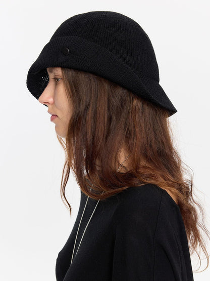 LYUOCHENG Black Breathable Knitted Adjustable Vintage Turn Up Wide Brim Women&