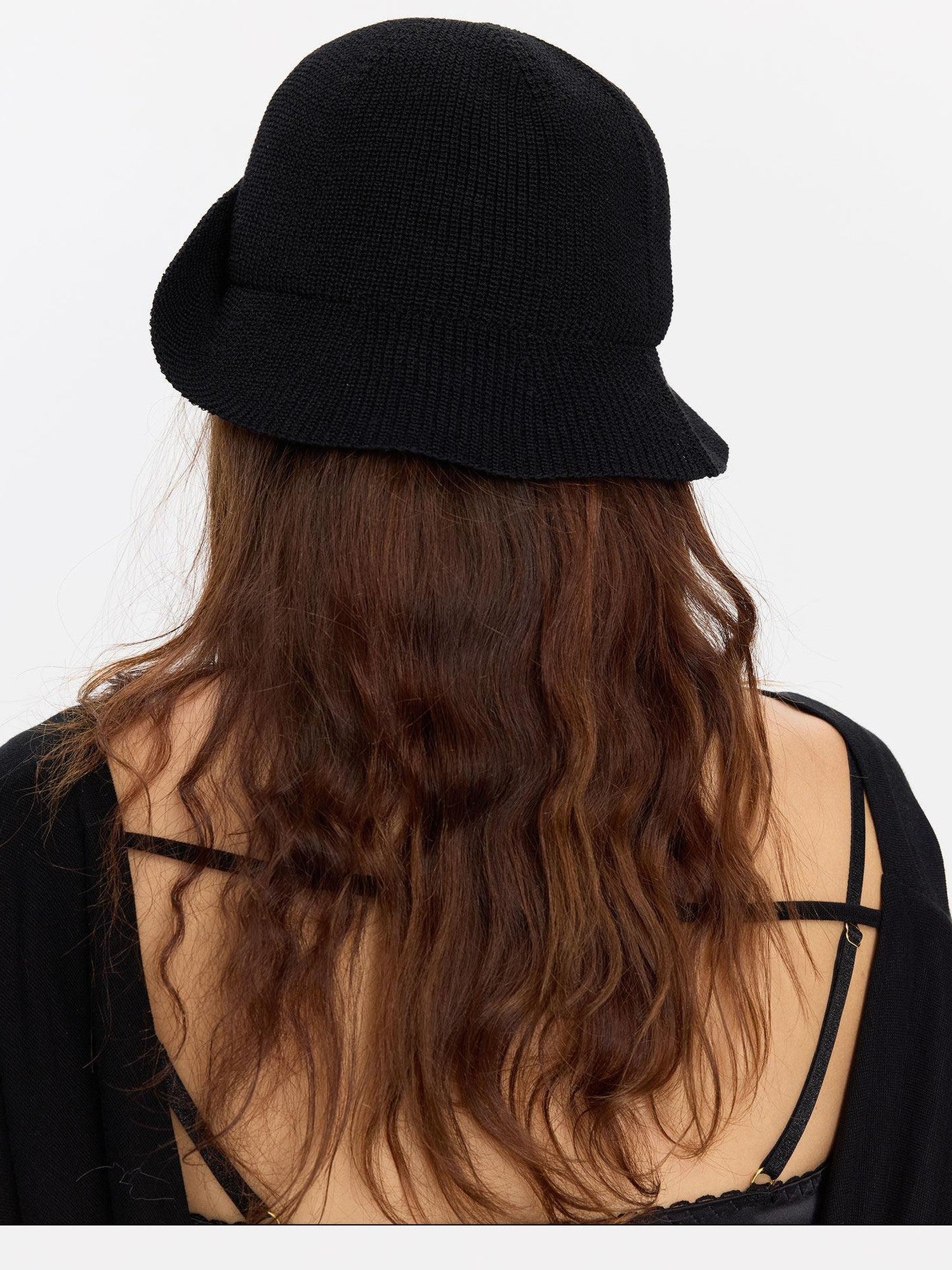 LYUOCHENG Black Breathable Knitted Adjustable Vintage Turn Up Wide Brim Women&