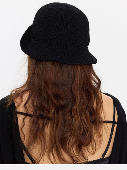LYUOCHENG Black Breathable Knitted Adjustable Vintage Turn Up Wide Brim Women&