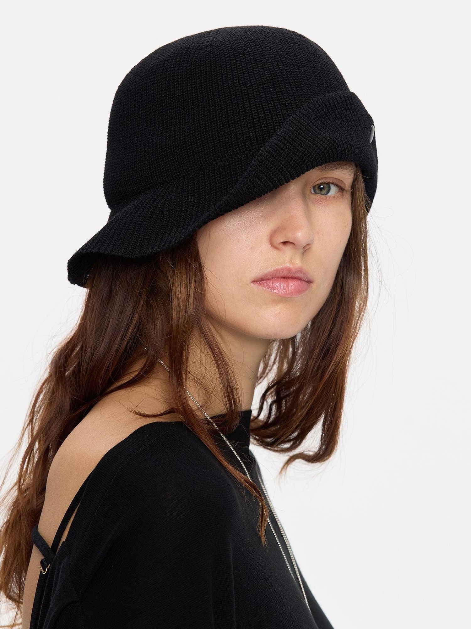 LYUOCHENG Black Breathable Knitted Adjustable Vintage Turn Up Wide Brim Women&