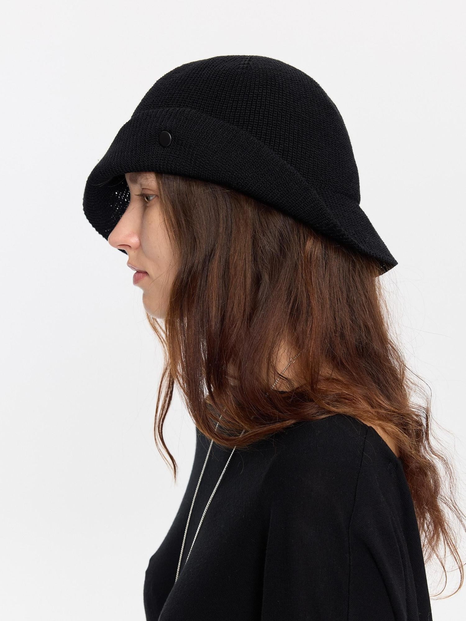 LYUOCHENG Black Breathable Knitted Adjustable Vintage Turn Up Wide Brim Women&