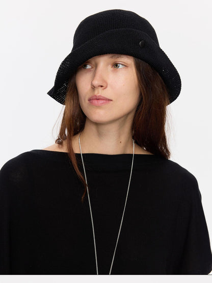 LYUOCHENG Black Breathable Knitted Adjustable Vintage Turn Up Wide Brim Women&